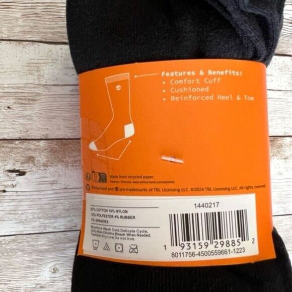 TIMBERLAND Cushioned Crew Socks 6 Pairs Reinforced Heel & Toe Comfort Cuff NWT - Picture 5 of 12